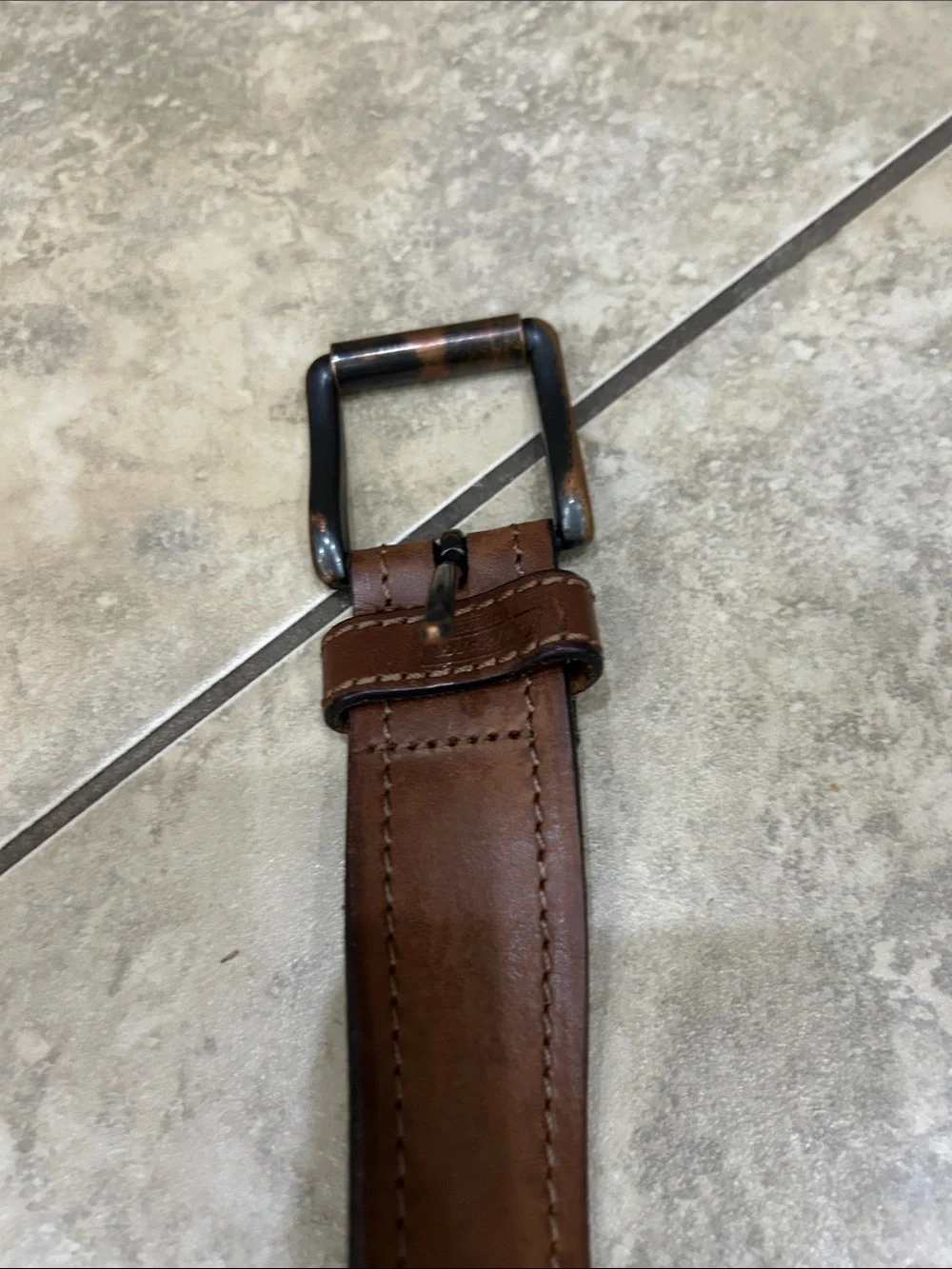 Men's Brown Leather Belt with Buckle size 46-48